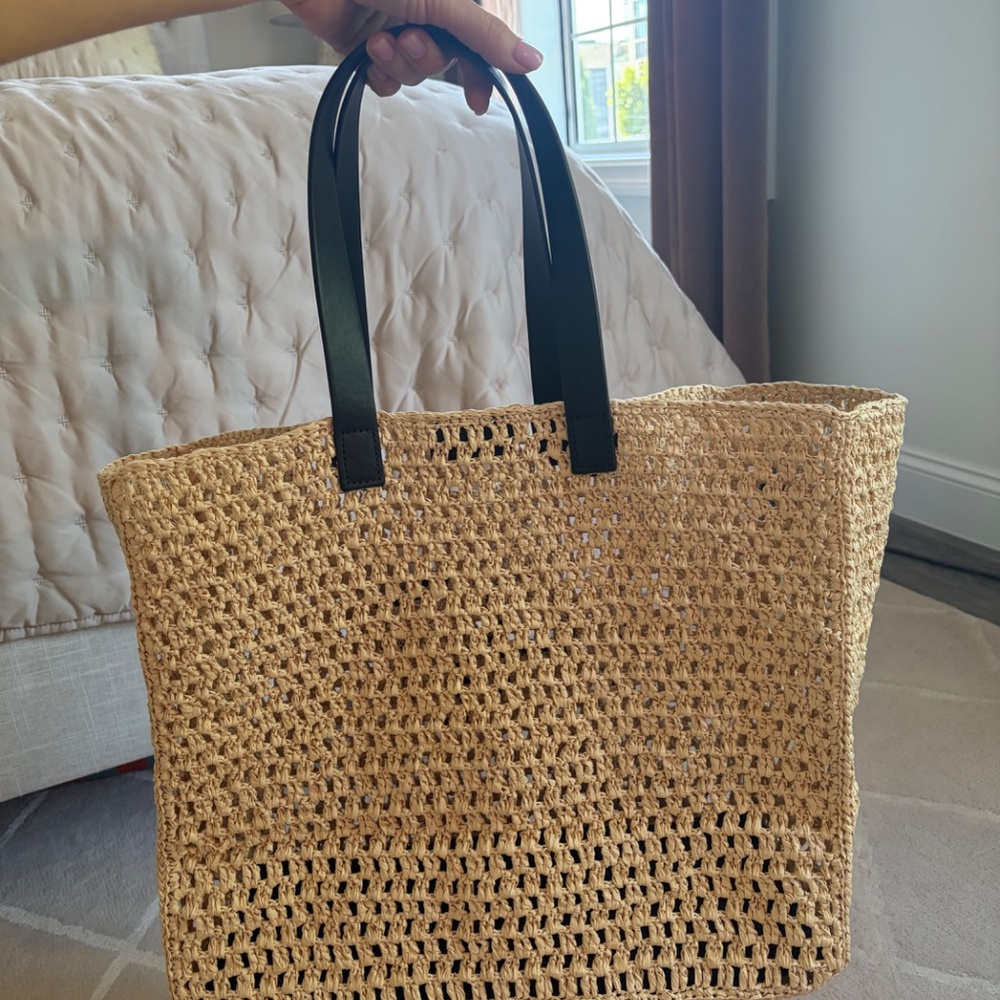 NWT ANINE BING Straw Tote Bag with Black Handles - Beige - Picture 10 of 10